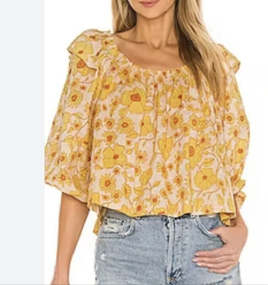 Free People Miss Daisy Ruffle Print Top Small